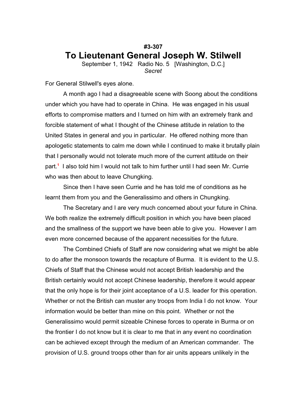 To Lieutenant General Joseph W. Stilwell