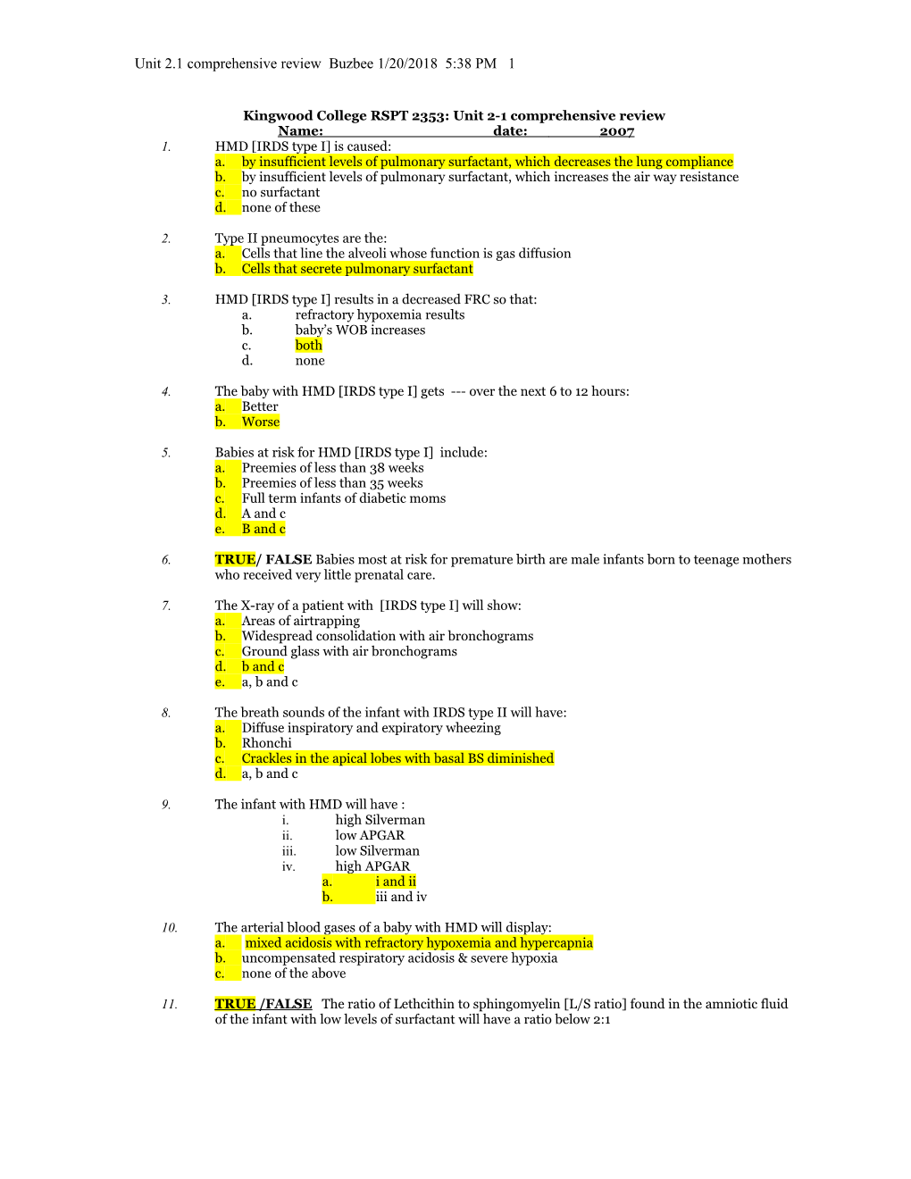 Unit 2-1 Comprehensive Review