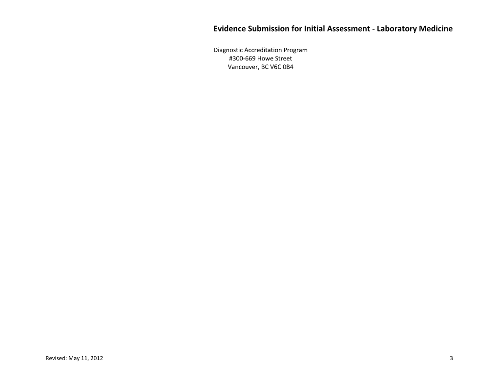 Evidence Submission for Initial Assessment - Laboratory Medicine