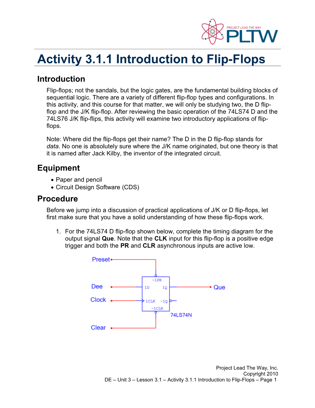 Activity 1.3.1 Introduction to Flip Flops