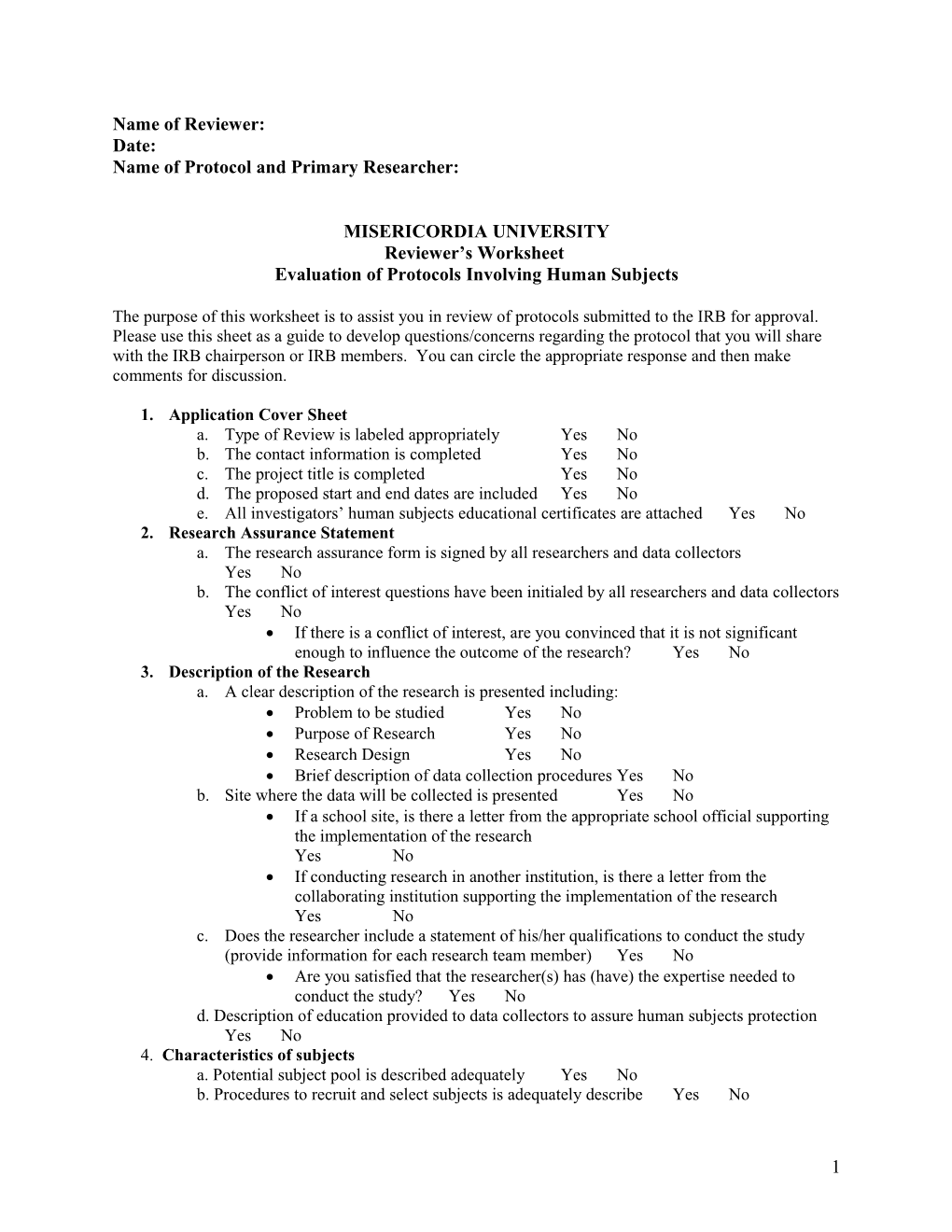 Name of Protocol and Primary Researcher