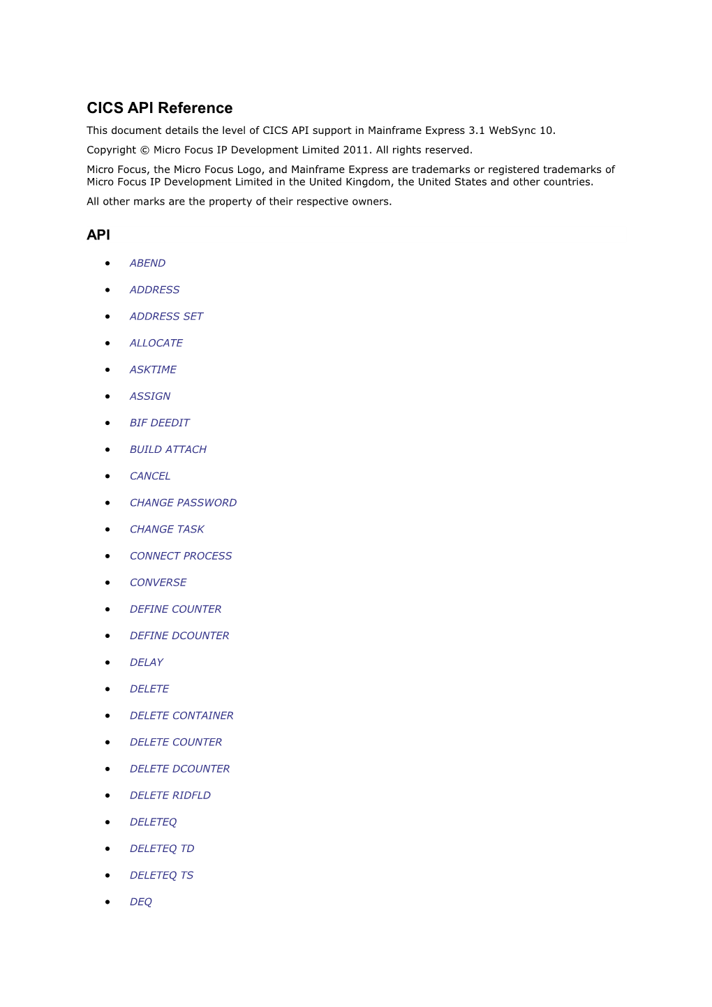 CICS API Reference