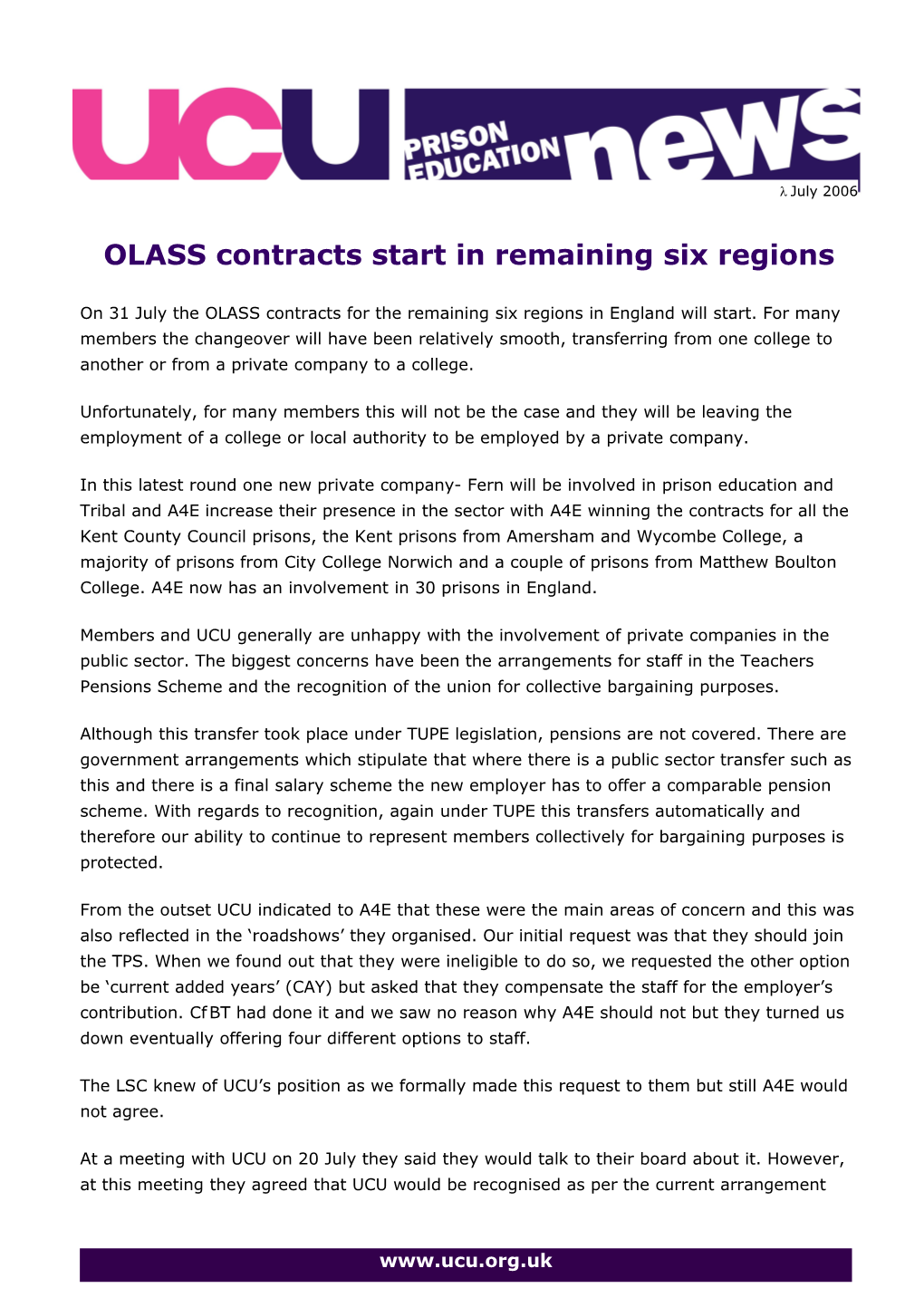 OLASS Contracts Start in Remaining Six Regions