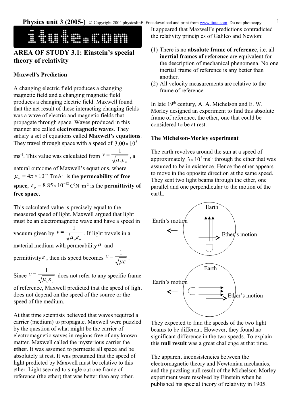 AREA of STUDY 3: Einstein S Special Theory of Relativity
