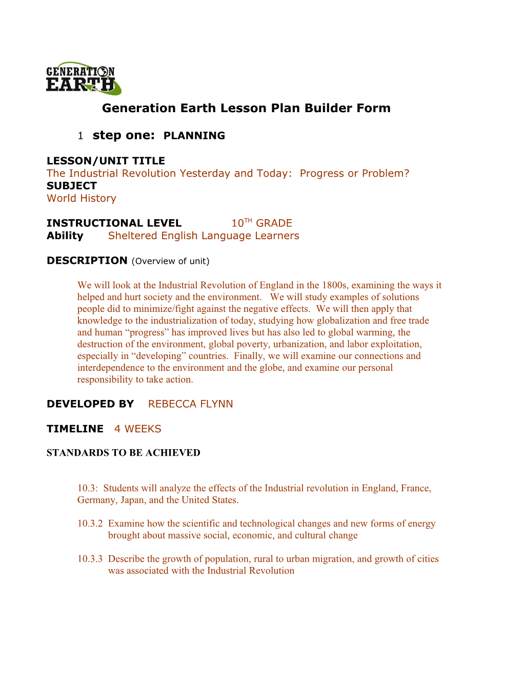 Generation Earth Lesson Plan Builder Form s1