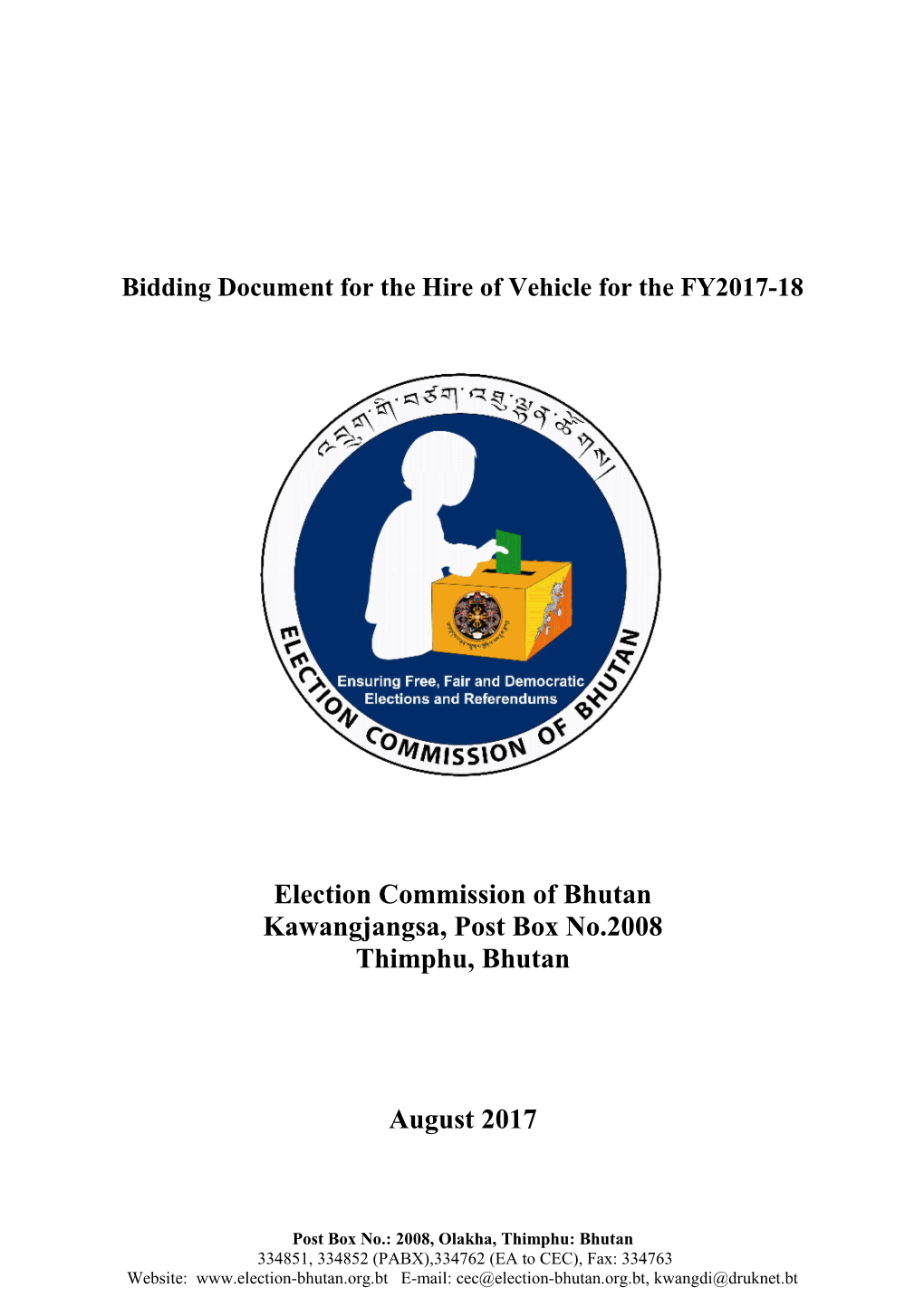 Bidding Document for the Hire of Vehicle for the FY2017-18