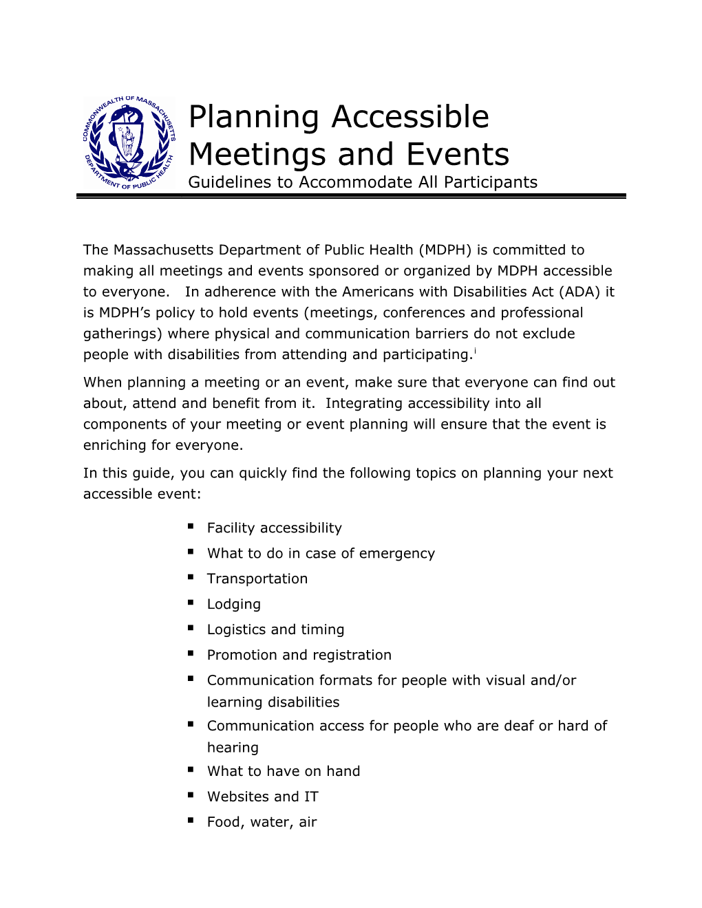 DRAFT Outline of Checklist for Accessible Events