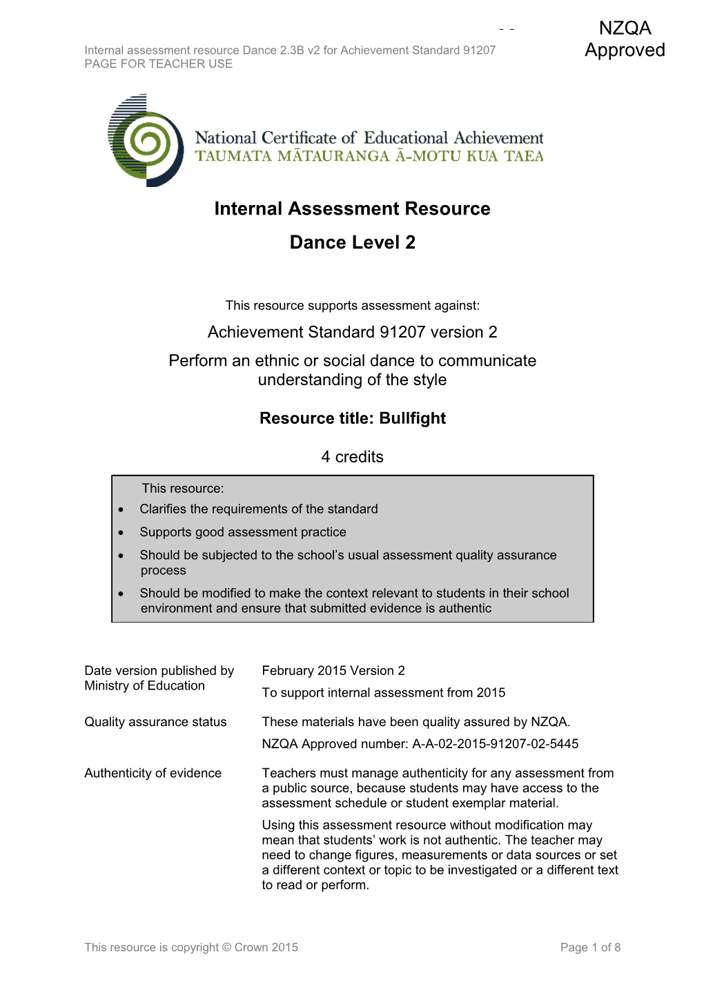 Level 2 Dance Internal Assessment Resource