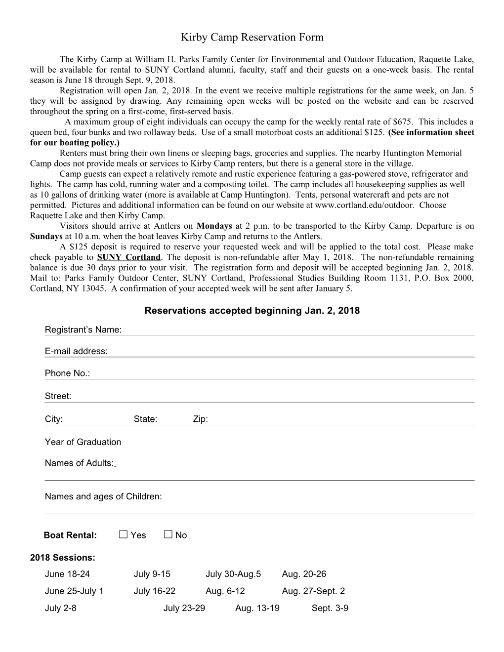 Kirby Camp Reservation Form