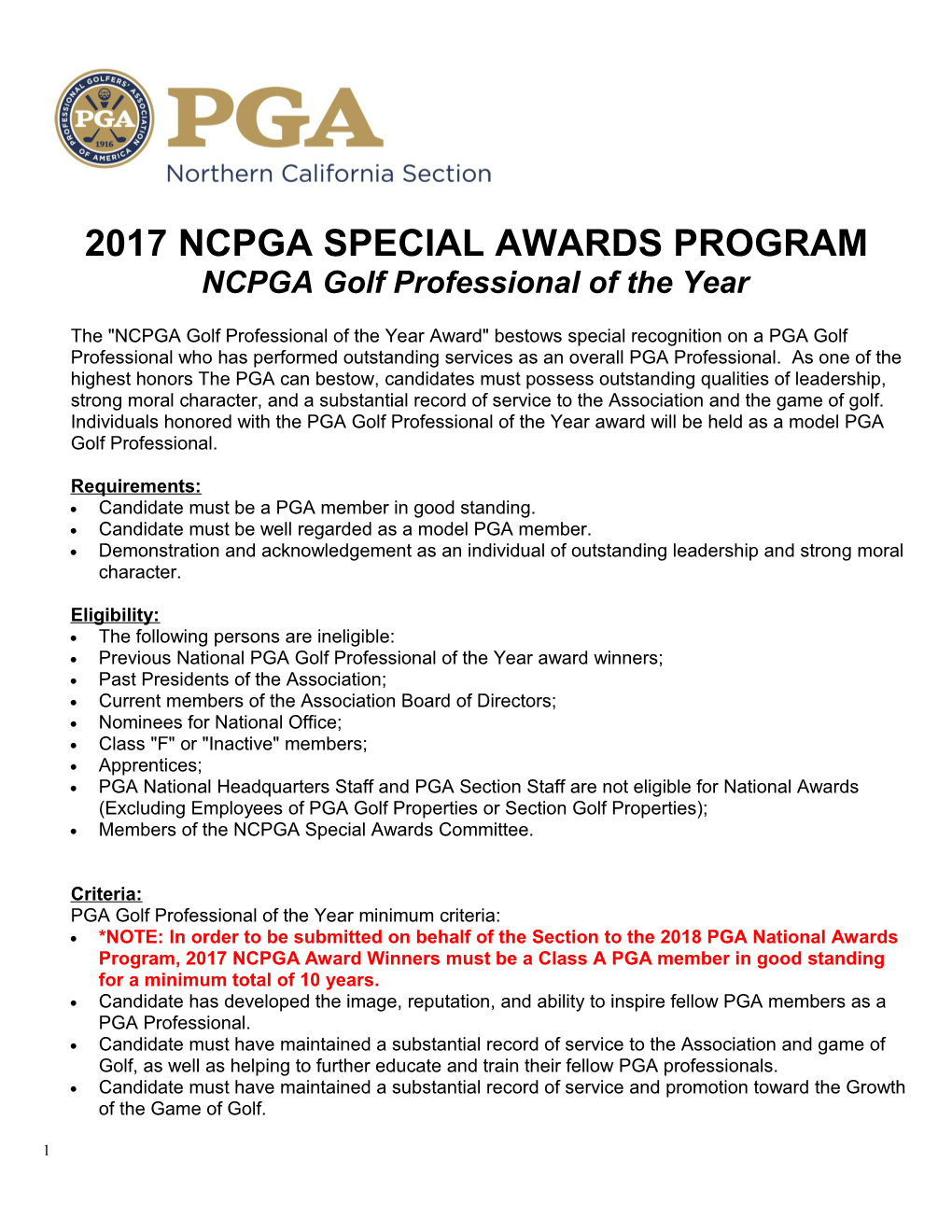 NCPGA Golf Professional of the Year