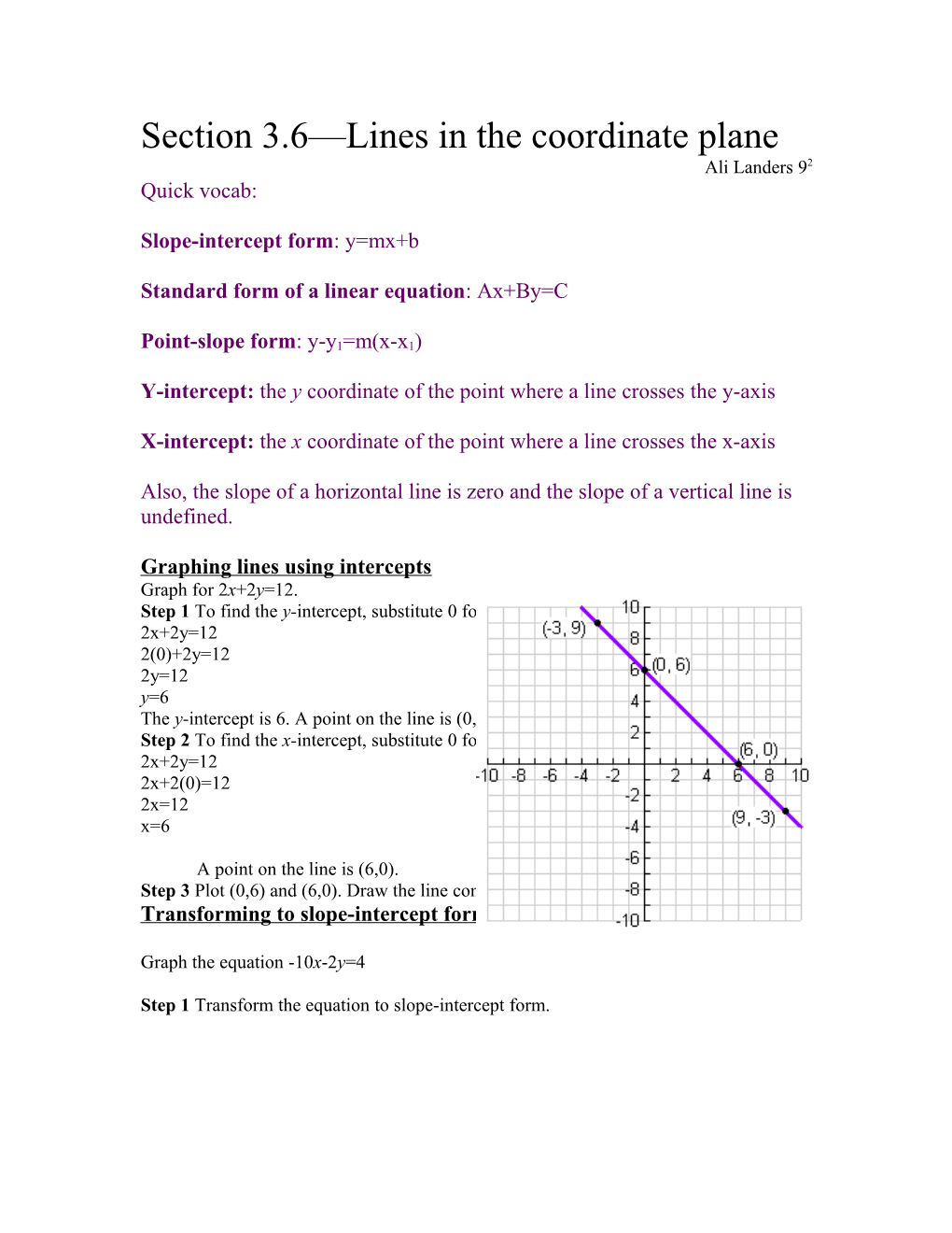 Section 3.6 Lines in the Coordinate Plane