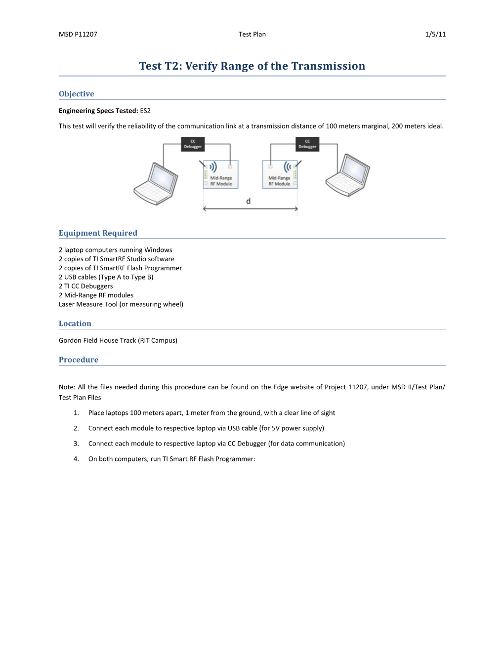 Test T2: Verify Range of the Transmission