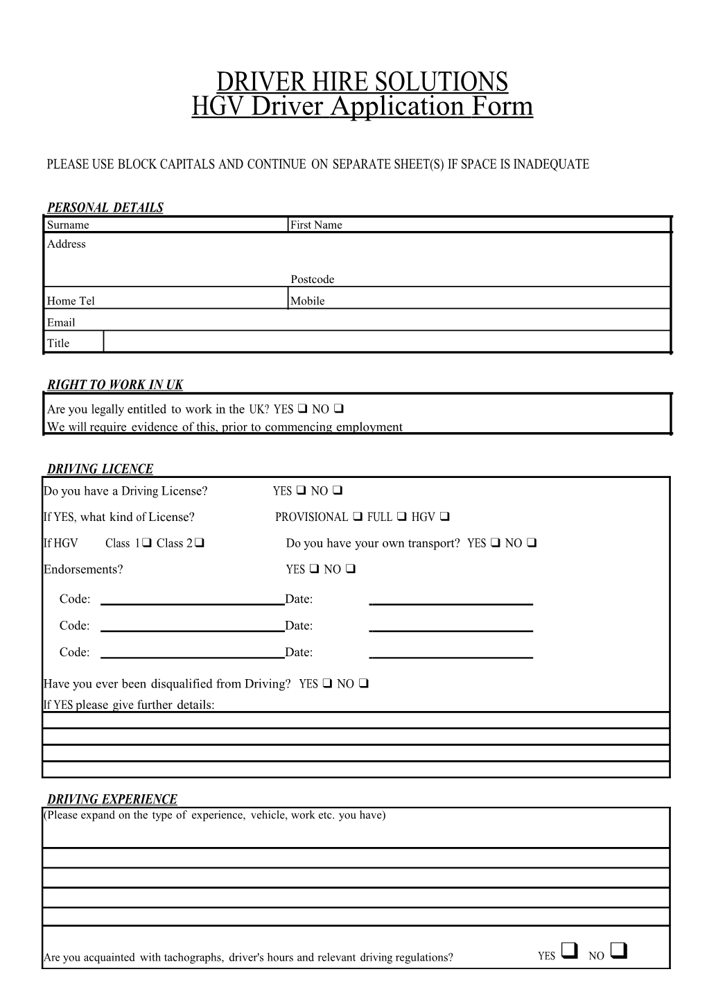HGV Driver Application Form 2012 Template.Xls