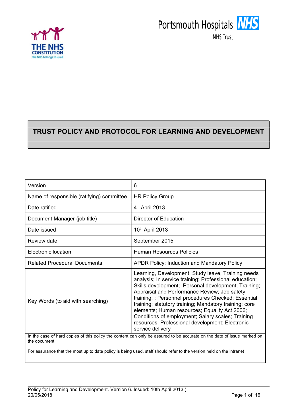 Portsmouth Hospitals Learning and Development Policy