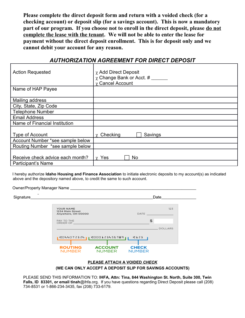 Authorization Agreement for Direct Deposit s1