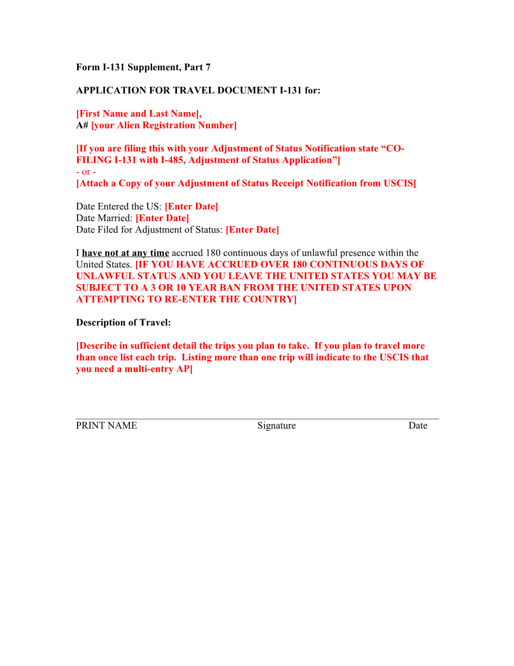 APPLICATION for TRAVEL DOCUMENT I-131 For