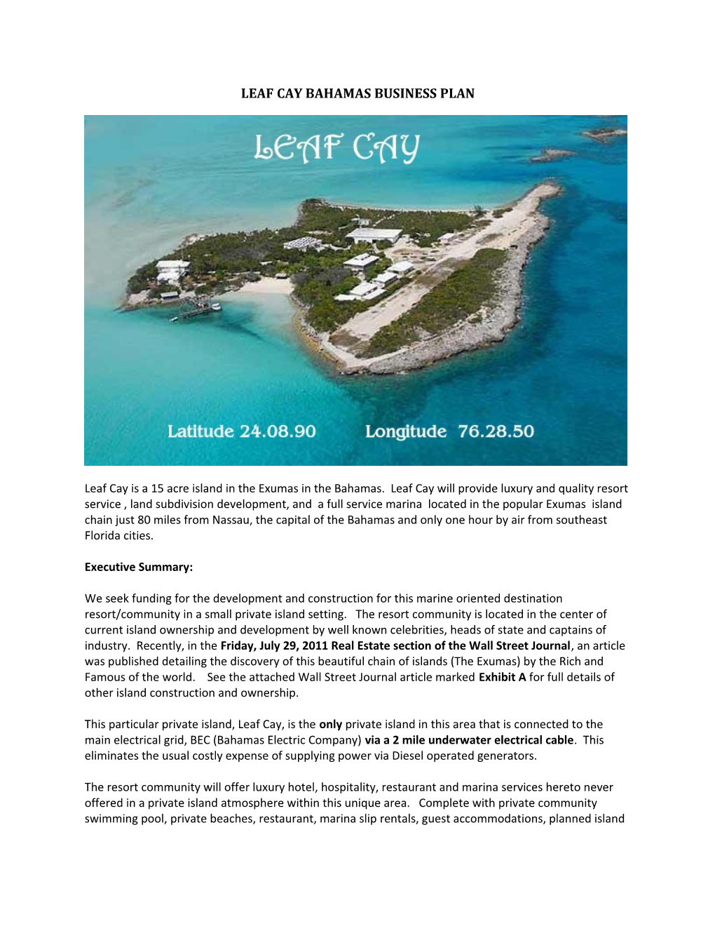 Leaf Cay Bahamas Business Plan