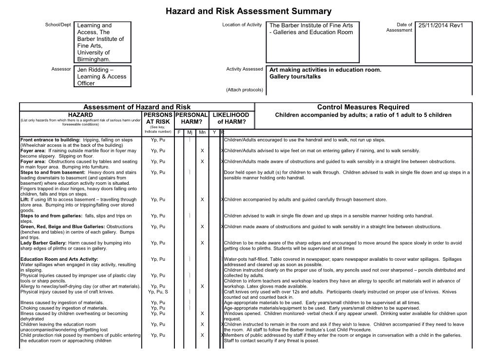 Hazard and Risk Assessment Summary s1