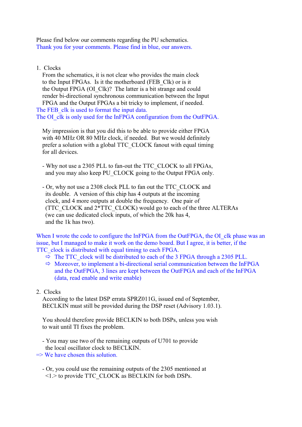 Please Find Below Our Comments Regarding the PU Schematics