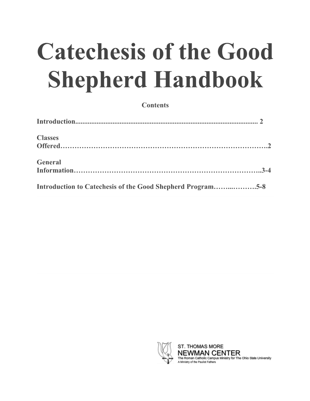 Catechesis of the Good Shepherd Handbook