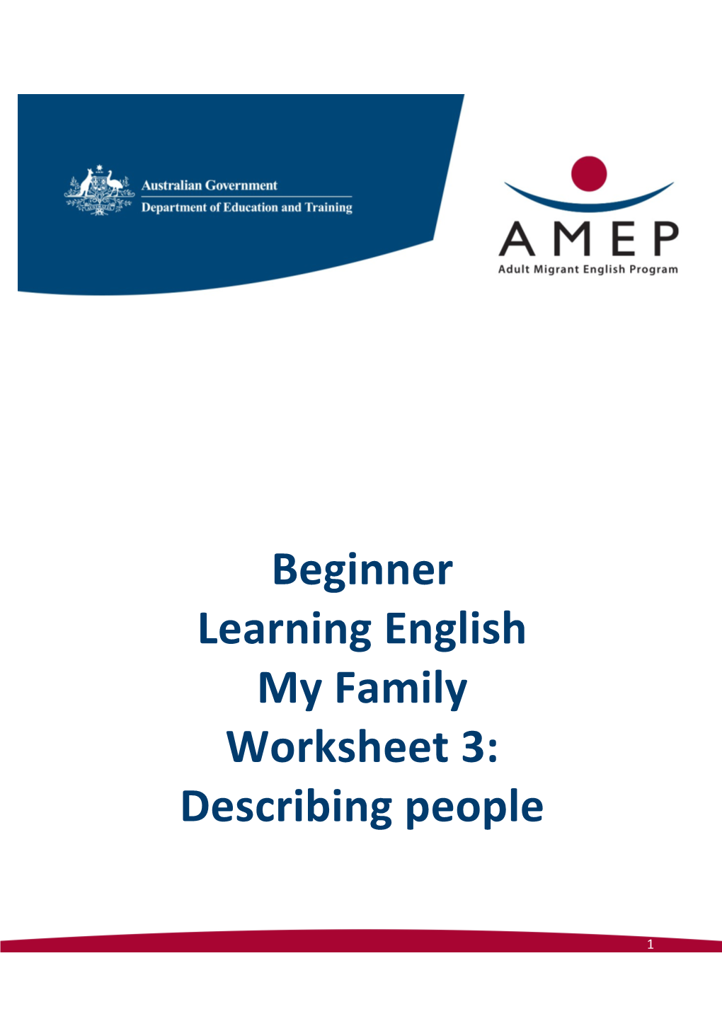 Beginner Learning English My Family Worksheet 3: Describing People