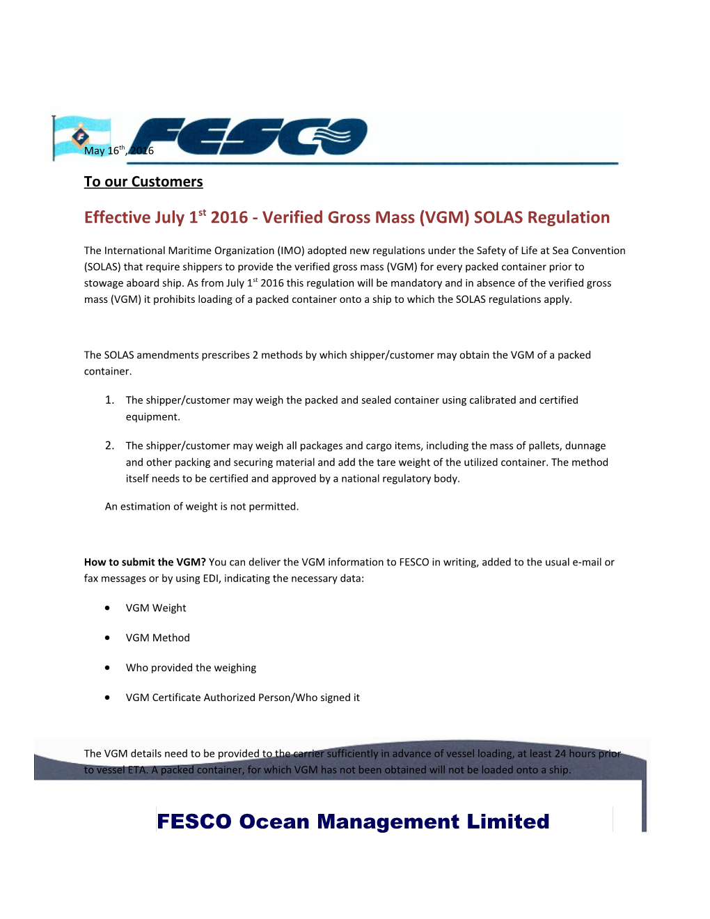 FESCO Ocean Management Limited