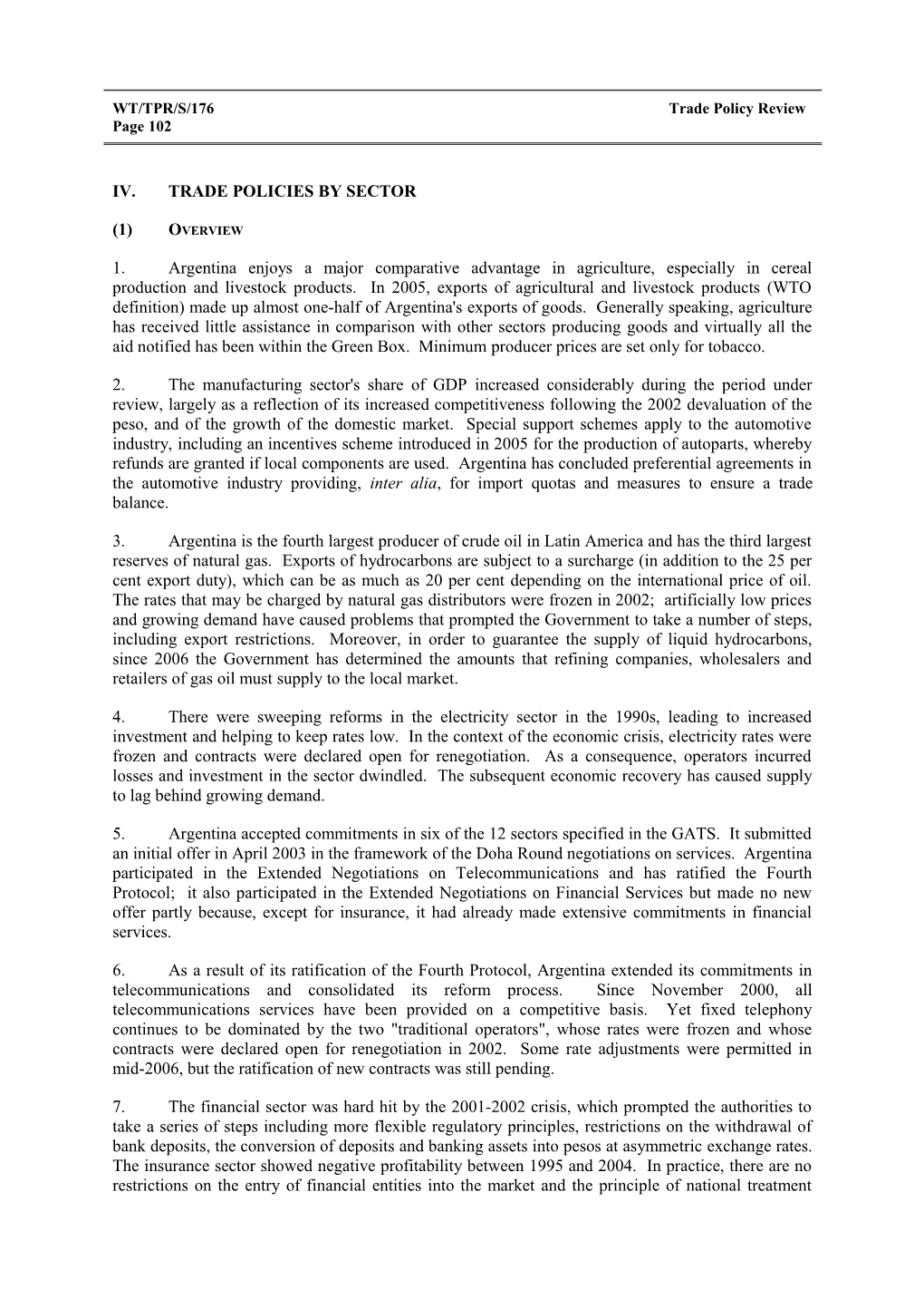 IV. Trade Policies by Sector s2