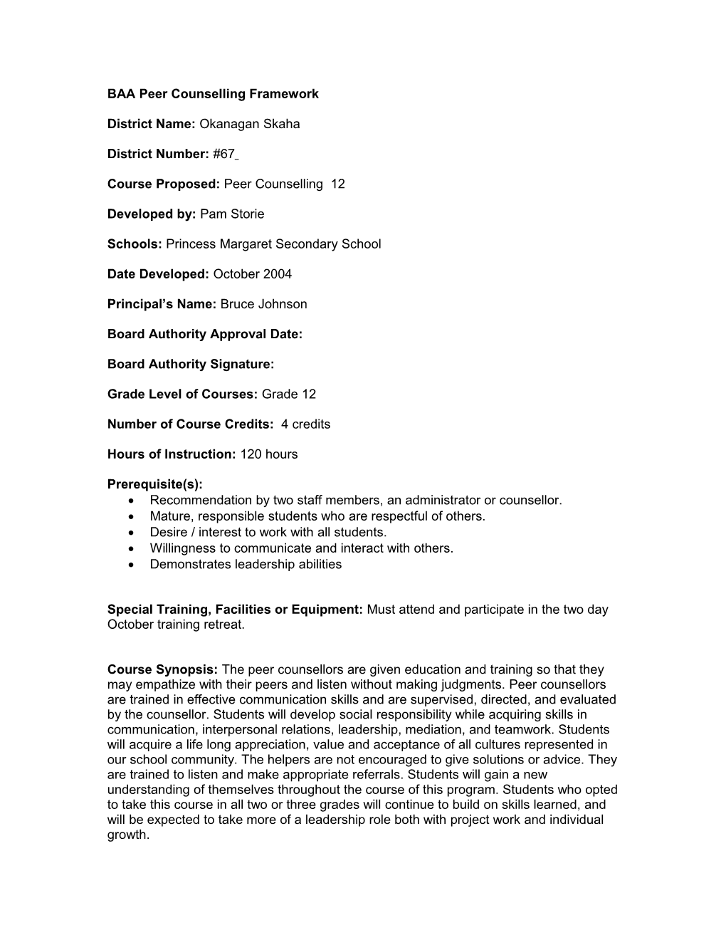 BAA Peer Counselling Framework