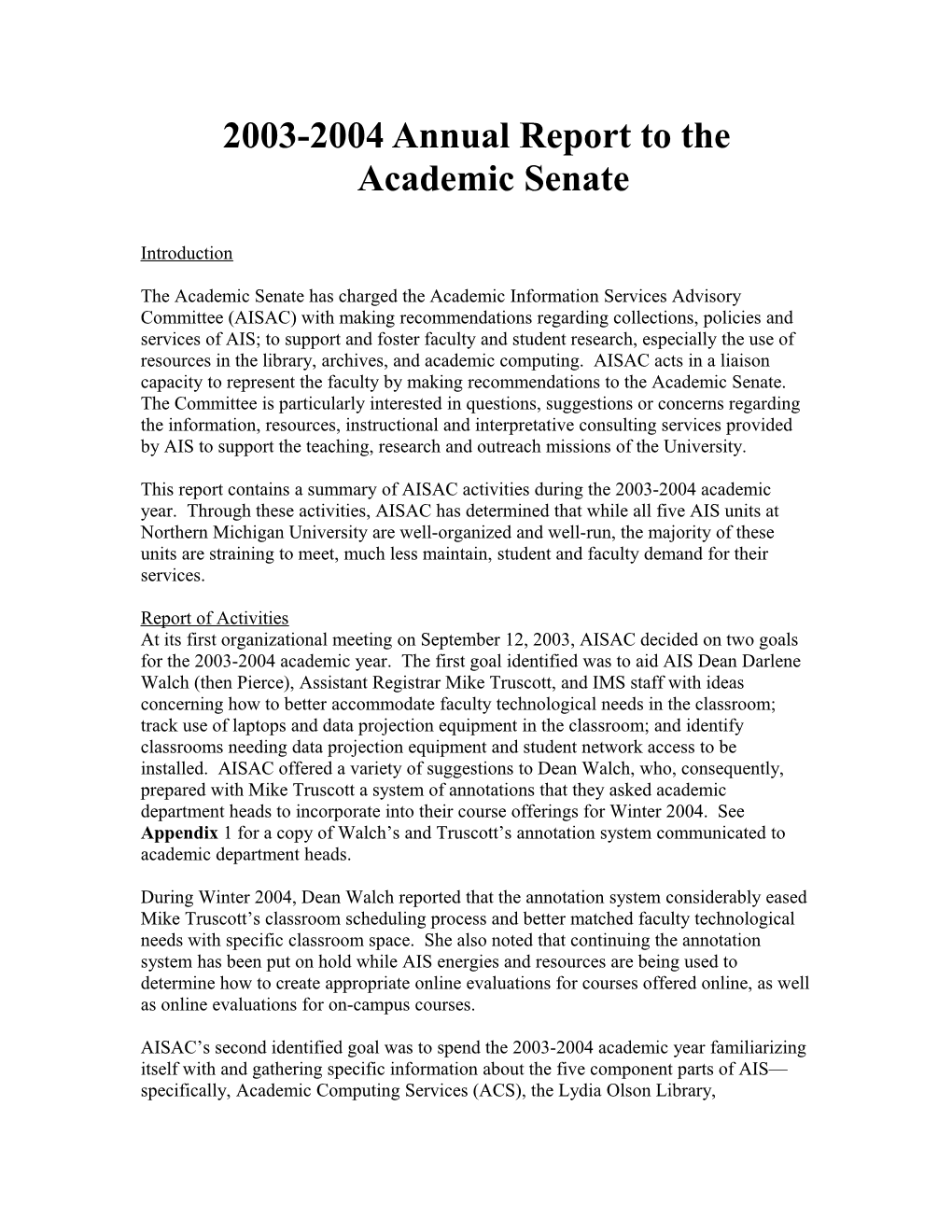 2003-2004 Annual Report to the Academic Senate