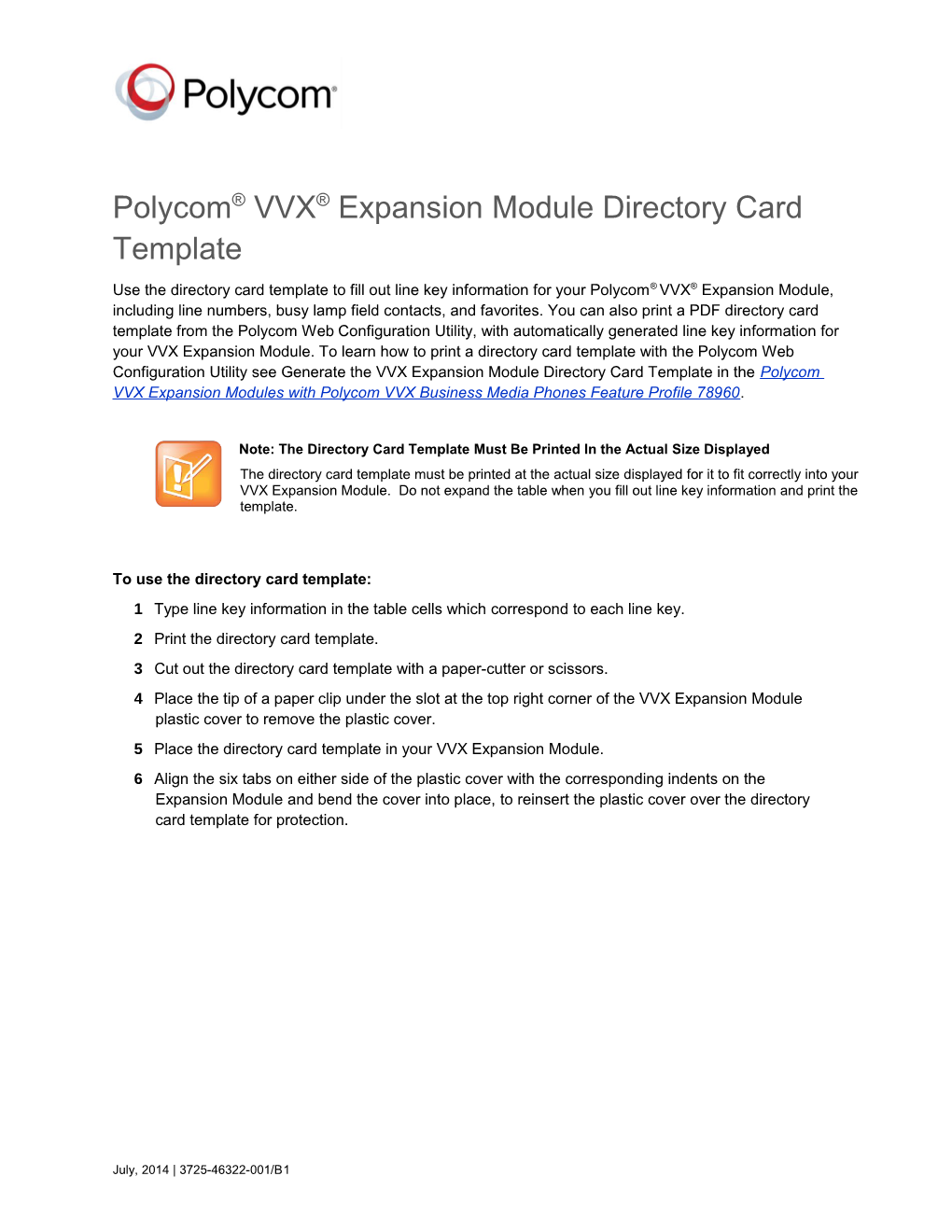 Polycom VVX Expansion Module Directory Card Template