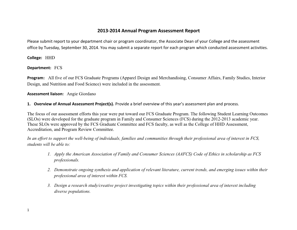 2013-2014 Annual Program Assessment Report