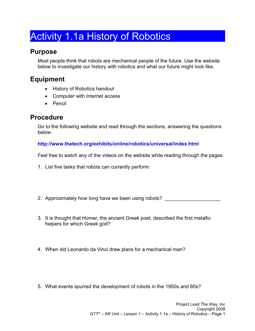 Activity 1.1A:History of Robotics