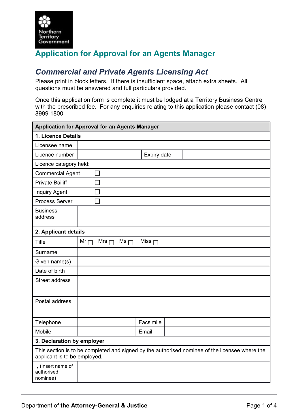 04 Application for Approval for an Agents Manager
