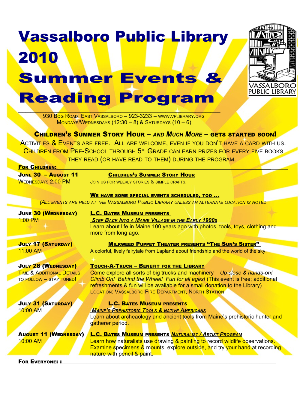Summer Events & Reading Program