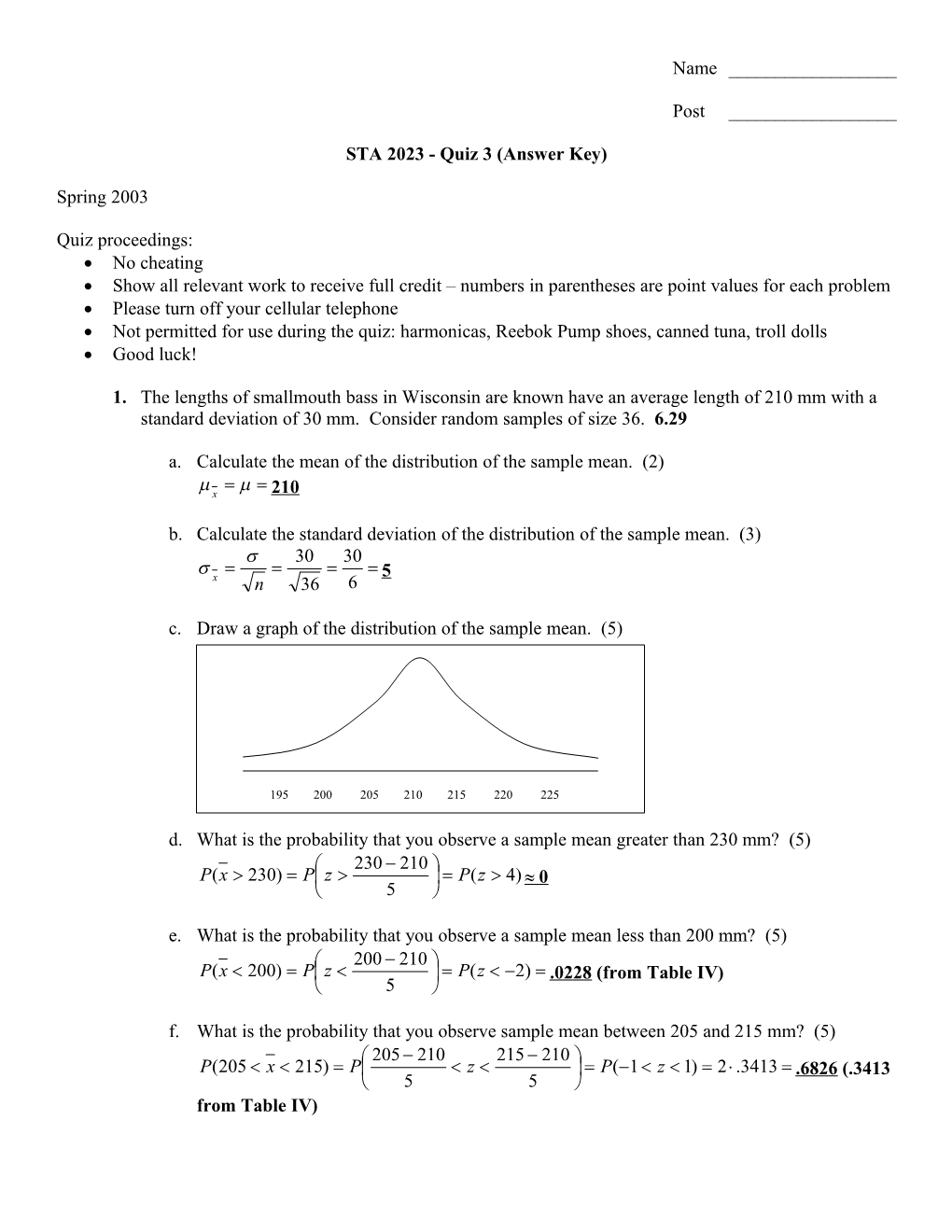 STA 2023 - Quiz 3 (Answer Key)