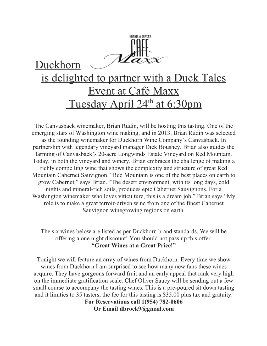 Duckhorn Is Delighted to Partner with a Duck Tales Event at Café Maxx