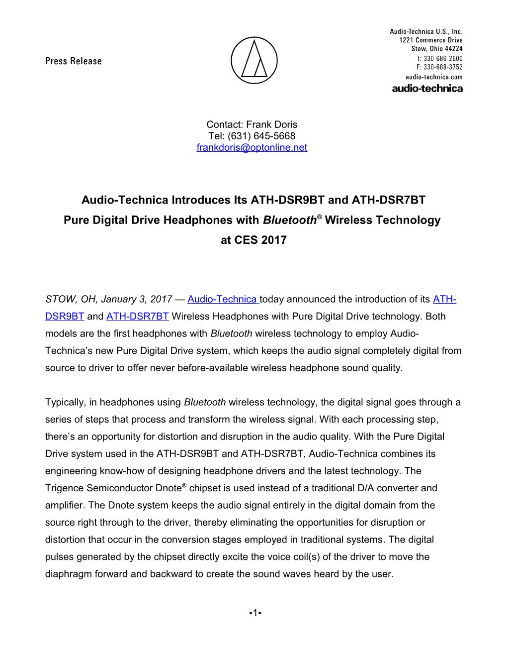 Audio-Technica AT-LP60 Press Release