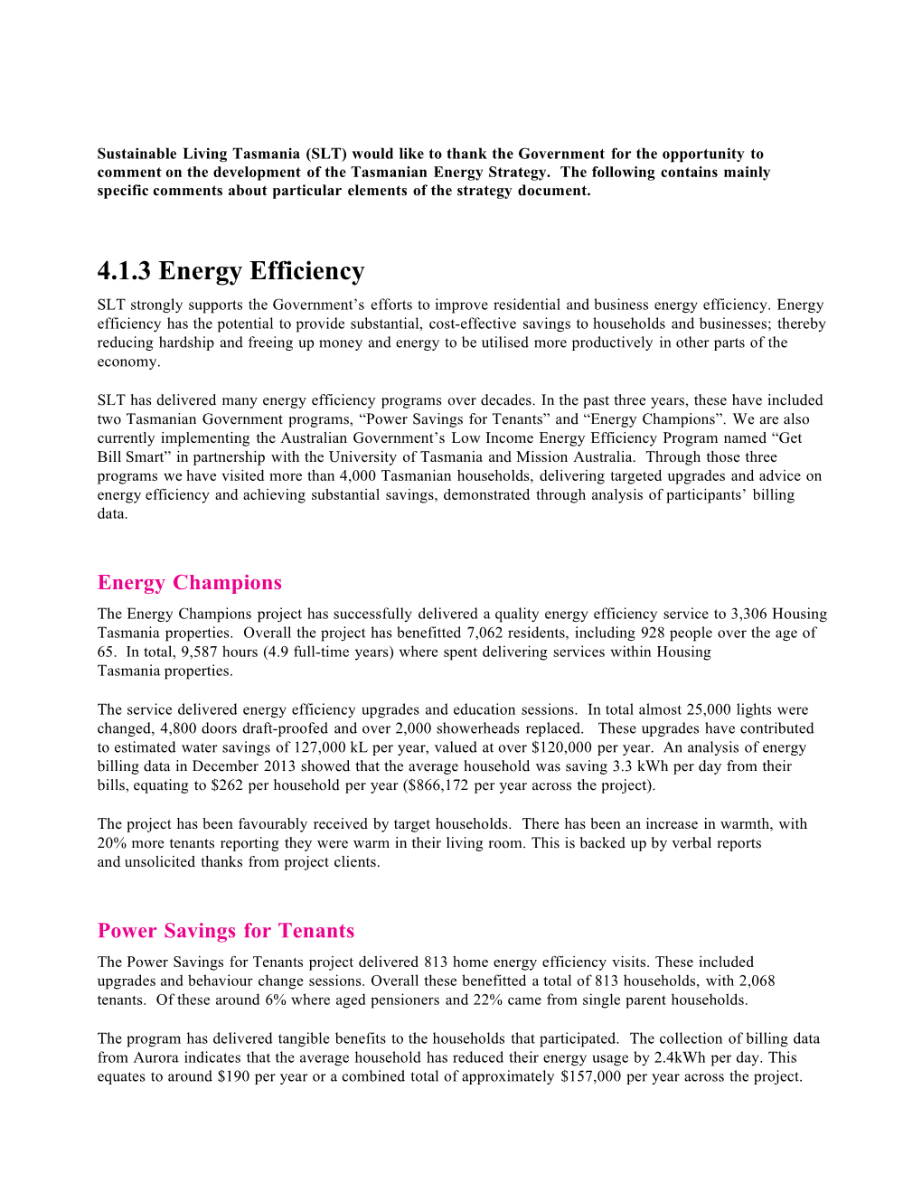 Draft Energy Strategy SLT Submission