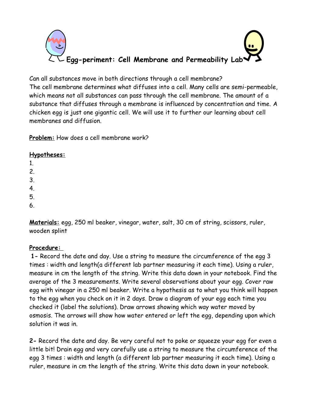 Egg-Periment: Cell Membrane And Permeability Lab