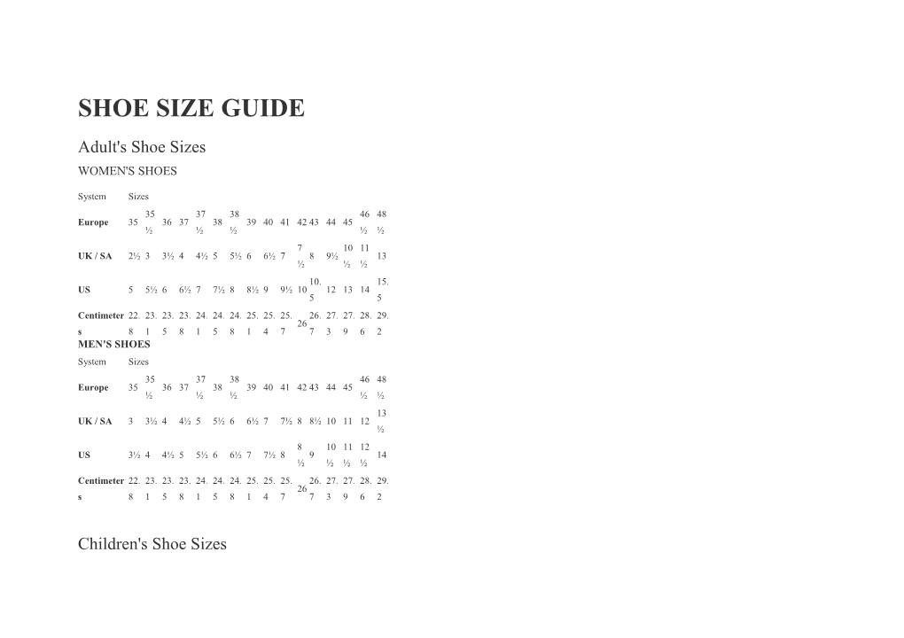 Shoe Size Guide