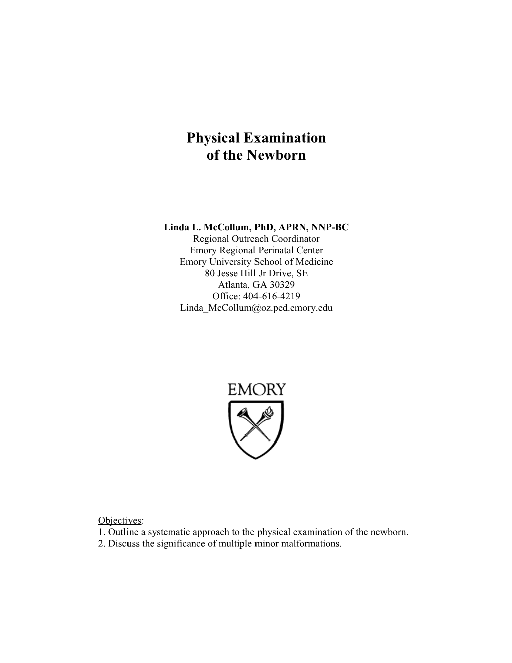 Physical Examination Of The Newborn