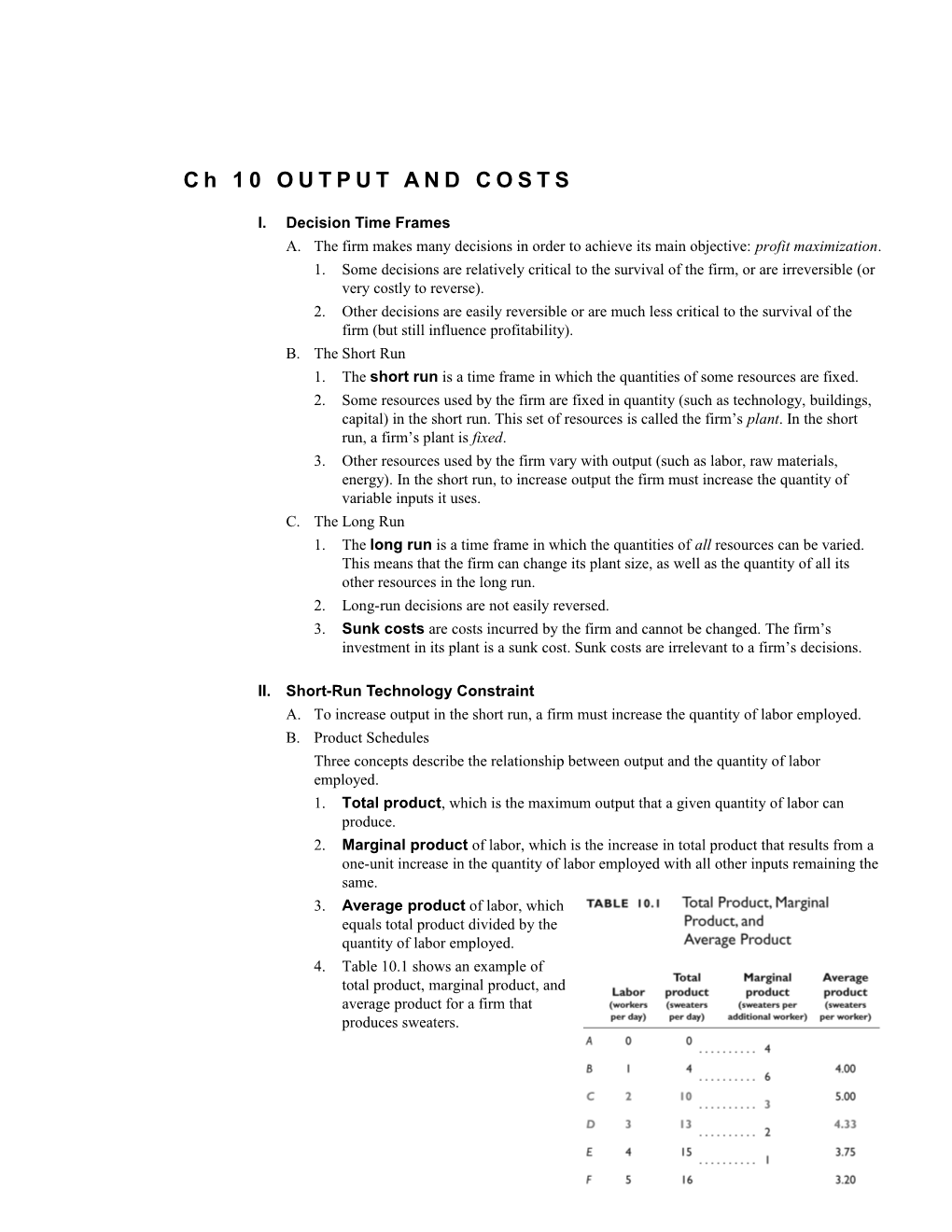 Ch 10 OUTPUT and COSTS