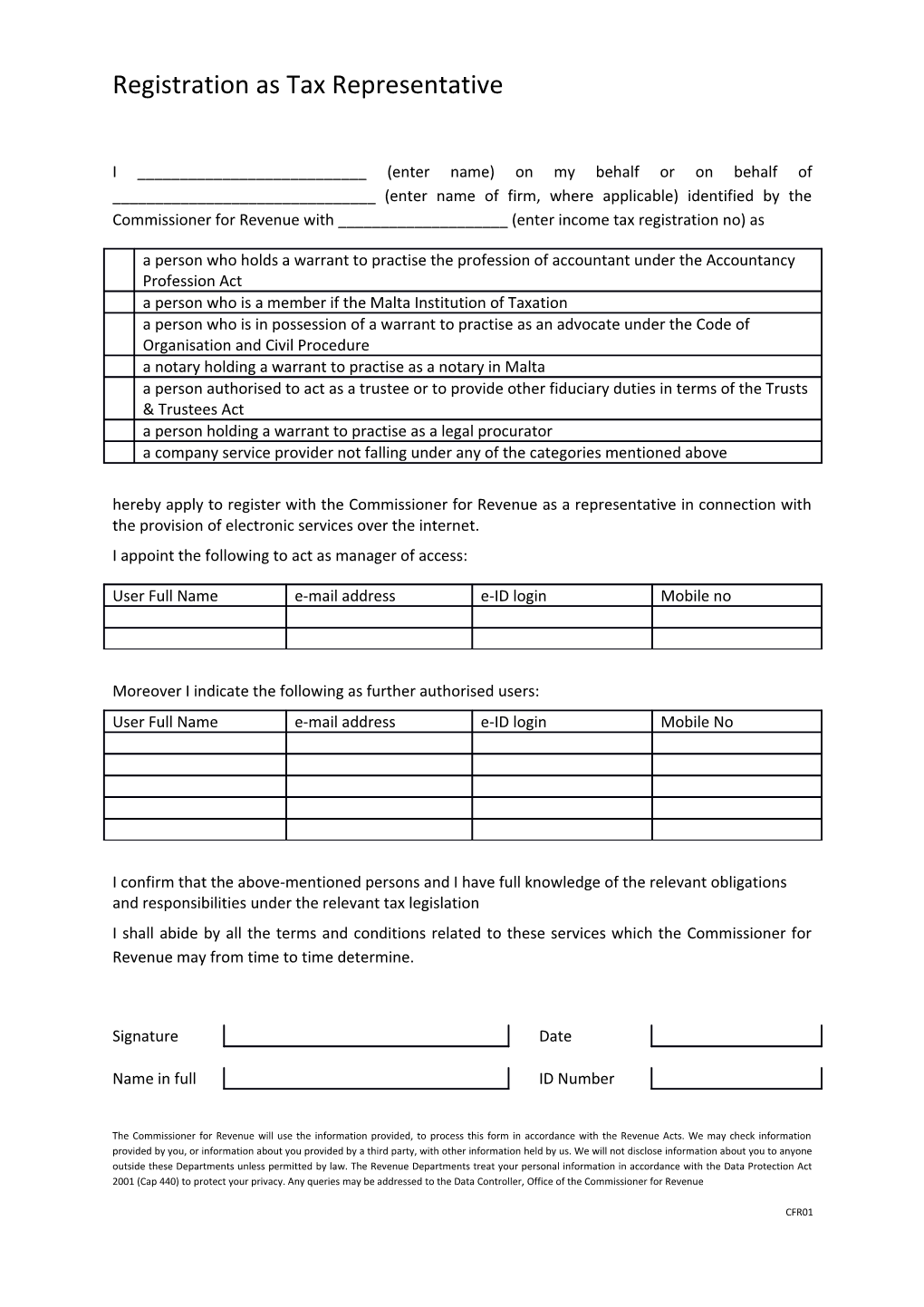 Registration As Tax Representative