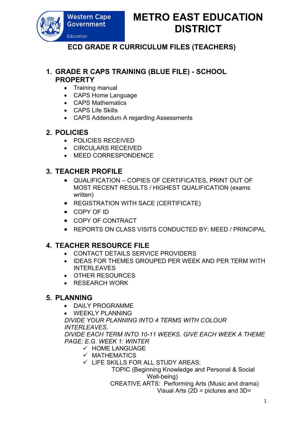 Ecd Grade R Curriculum Files (Teachers)