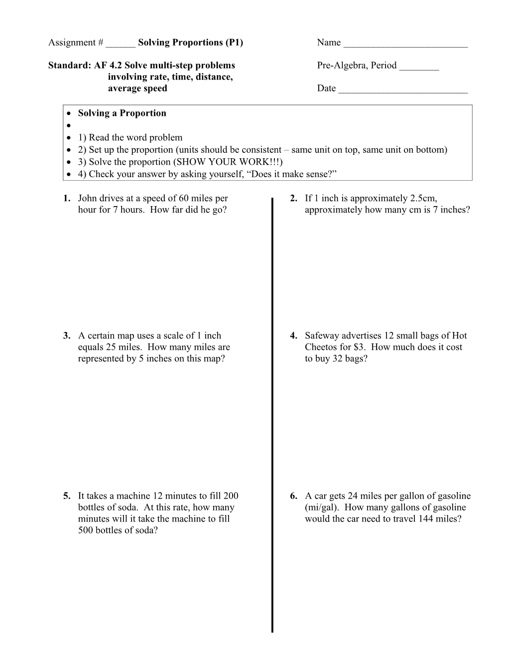 Assignment # ______ - Ratio and Proportions (P2)