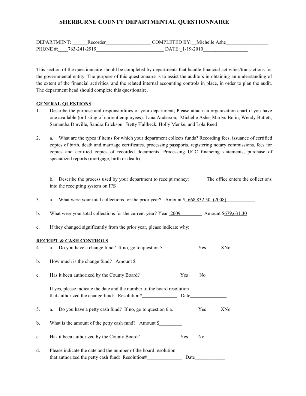 Sherburne County Departmental Questionnaire