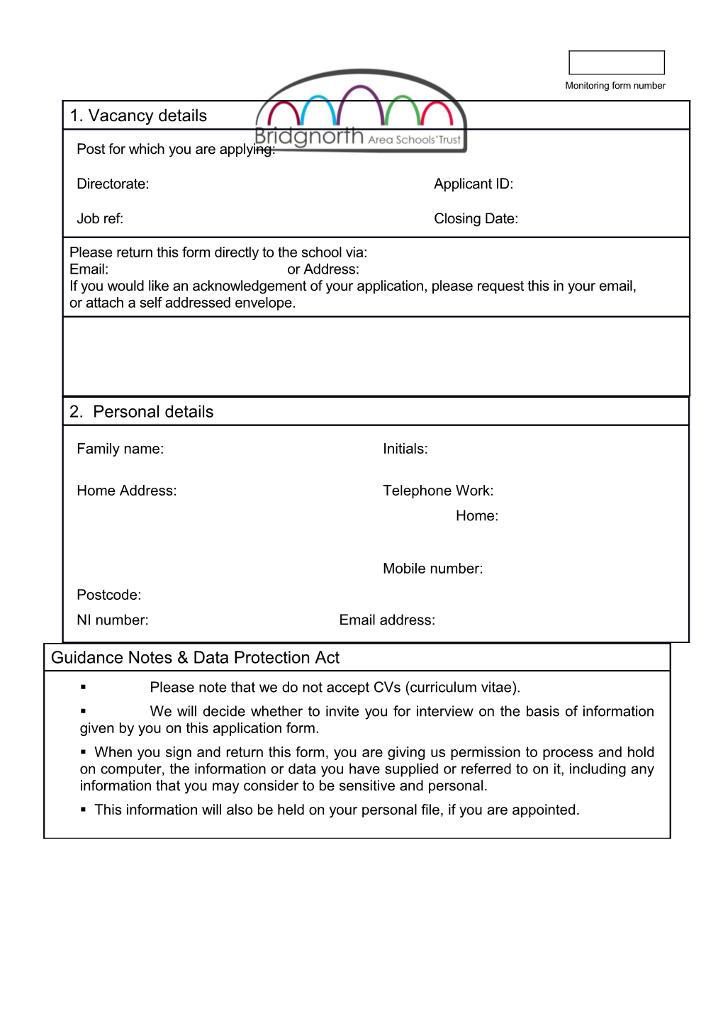 Monitoring Form Number