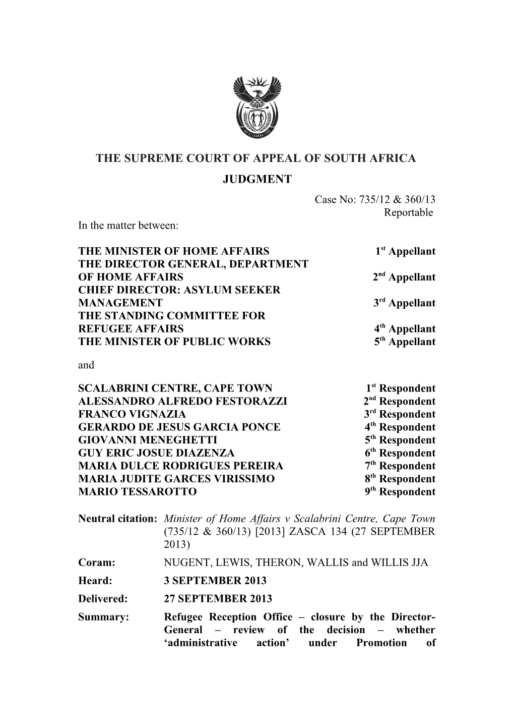 The Supreme Court of Appealof South Africa