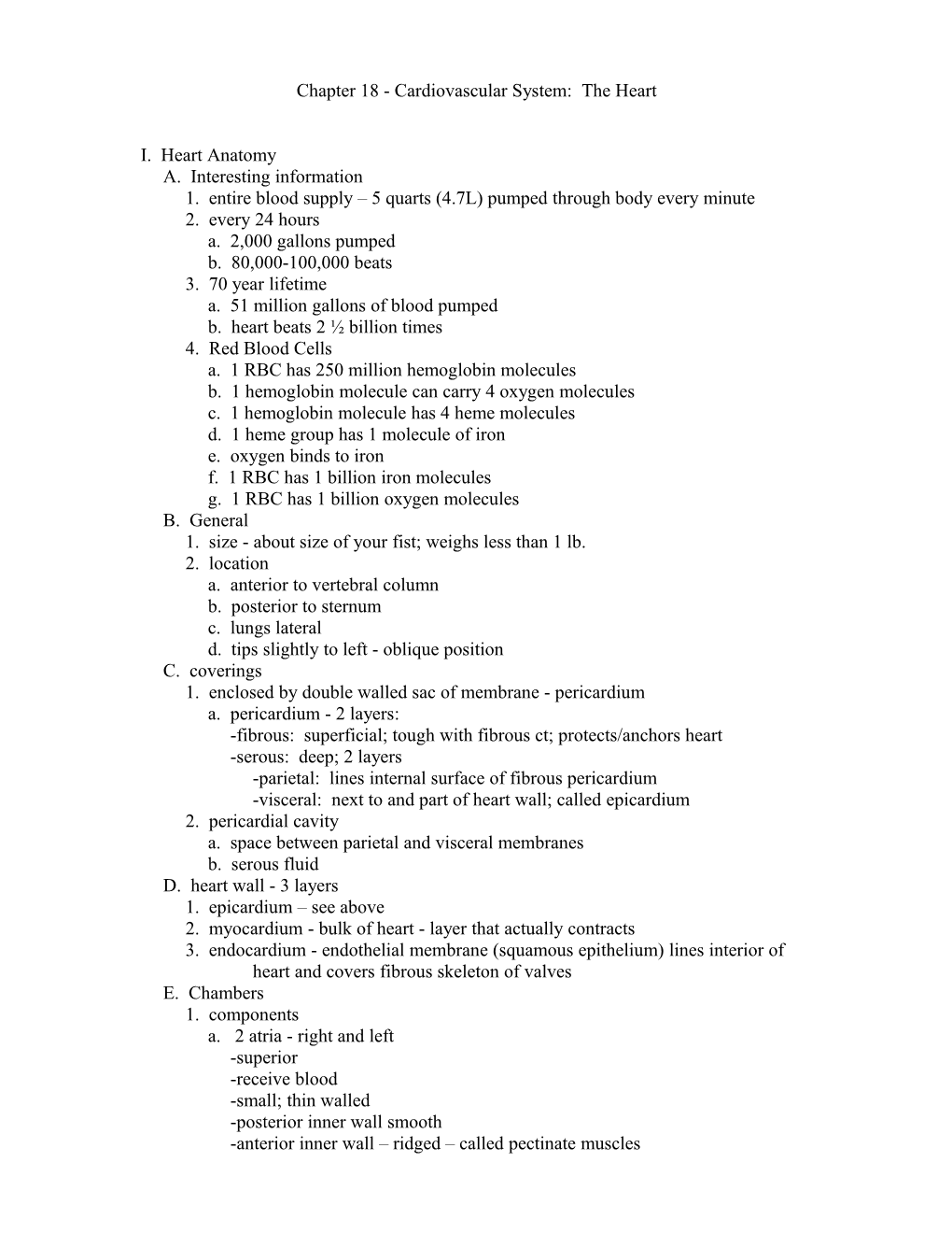 Chapter 18 - Cardiovascular System: the Heart