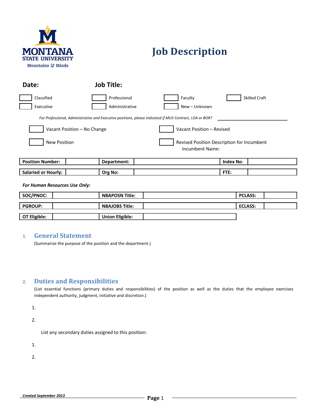Position Description for Contract Professional Appointments